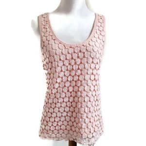 J. Crew Crochet Knit Boho Polkadot Light  Pink Peachy Tank Top Beach Size M